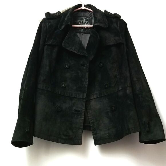 New Look Jacket Womens Size12 Vintage Edition Black Real Suede Front Button Up - Picture 12 of 12